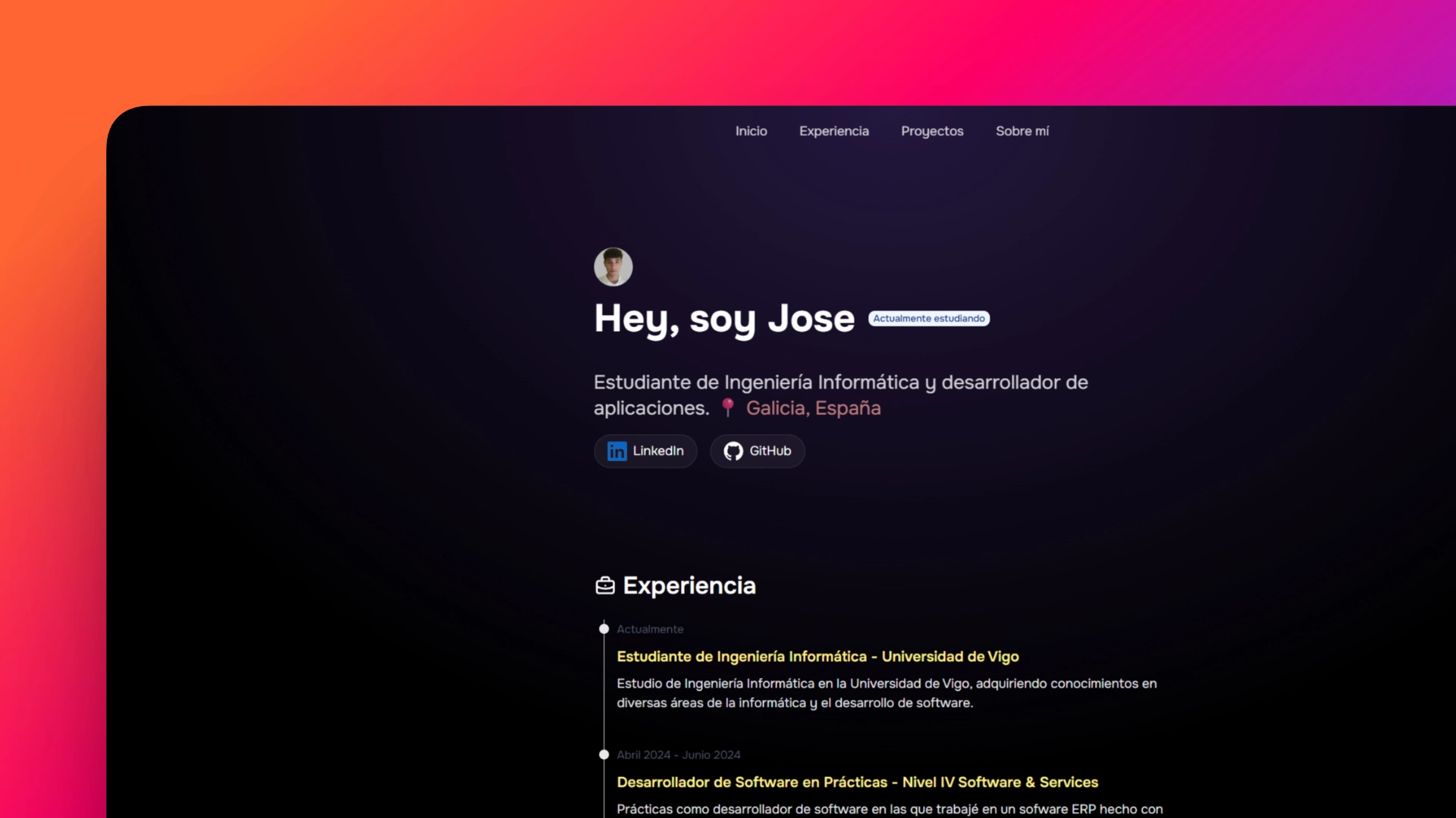 Captura del proyecto Portfolio Personal